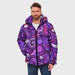 Куртка зимняя мужская Фиолетовый этнический дудлинг, цвет: 3D-красный — фото 2
