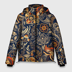 Куртка зимняя мужская Узор орнамент цветы этно, цвет: 3D-черный