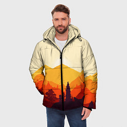 Куртка зимняя мужская Горы закат пейзаж лиса арт, цвет: 3D-черный — фото 2