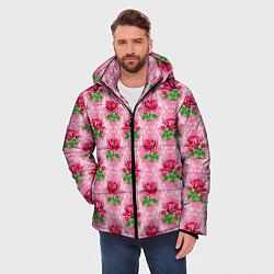 Куртка зимняя мужская Декор из нежных роз, цвет: 3D-черный — фото 2