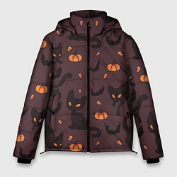 Куртка зимняя мужская Хэллоуиновский кот, цвет: 3D-красный