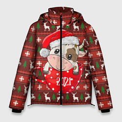 Куртка зимняя мужская Милый новогодний бычок 2021, цвет: 3D-черный
