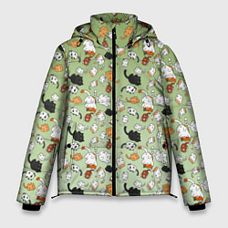 Куртка зимняя мужская Много рисованных котов узор, цвет: 3D-светло-серый