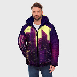 Куртка зимняя мужская Неоновый город, цвет: 3D-черный — фото 2
