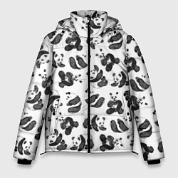 Куртка зимняя мужская Акварельные панды паттерн, цвет: 3D-черный