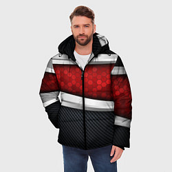 Куртка зимняя мужская 3D Красные соты металлические, цвет: 3D-черный — фото 2