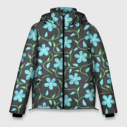 Куртка зимняя мужская Цветочный узор на темном фоне, цвет: 3D-черный