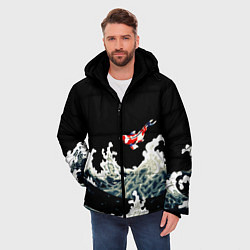 Куртка зимняя мужская Карп Кои Волна Япония Рыба, цвет: 3D-черный — фото 2
