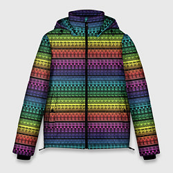 Куртка зимняя мужская Этнический радужный орнамент, цвет: 3D-черный