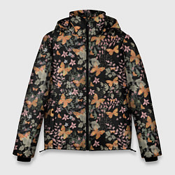 Куртка зимняя мужская Ретро узор Бабочки, цвет: 3D-черный