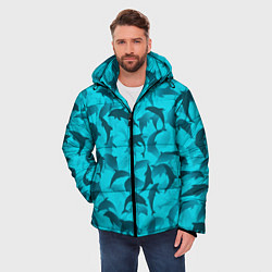 Куртка зимняя мужская Синий камуфляж с дельфинами, цвет: 3D-красный — фото 2