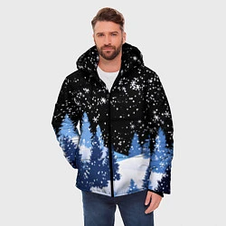 Куртка зимняя мужская Снежная ночь в зимнем лесу, цвет: 3D-черный — фото 2