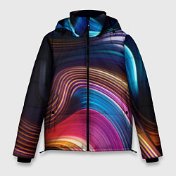 Куртка зимняя мужская Цветные неоновые волны, цвет: 3D-черный