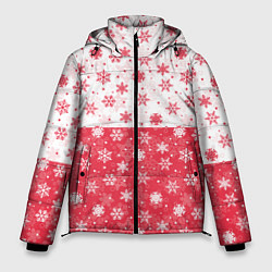 Куртка зимняя мужская Снежинки красно-белые, цвет: 3D-красный