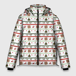 Куртка зимняя мужская Узор новогодний Бело-красно-зеленый, цвет: 3D-красный