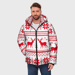 Куртка зимняя мужская Новогодний узор с оленями, цвет: 3D-красный — фото 2