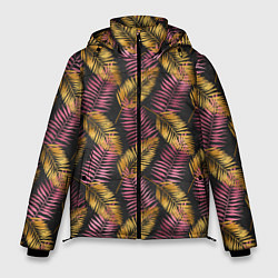 Куртка зимняя мужская Тропические листья pink, цвет: 3D-черный