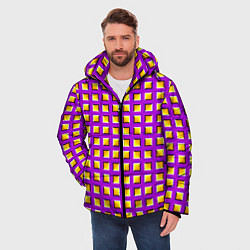 Куртка зимняя мужская Фиолетовый Фон с Желтыми Квадратами Иллюзия Движен, цвет: 3D-черный — фото 2