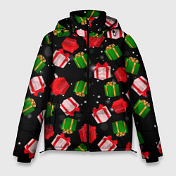 Куртка зимняя мужская Новогодние паттерн подарков, цвет: 3D-светло-серый