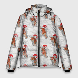 Куртка зимняя мужская Тигр Закат Волны, цвет: 3D-красный