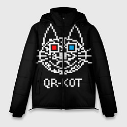 Куртка зимняя мужская QR кот в стерео очках, цвет: 3D-черный
