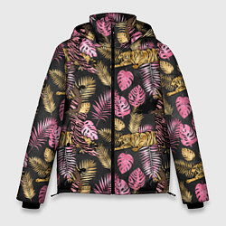 Куртка зимняя мужская Тропические листья микс, цвет: 3D-красный