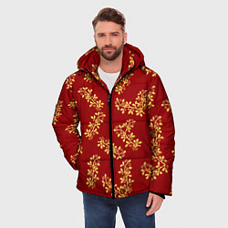 Куртка зимняя мужская Золотые веточки на ярко красном фоне, цвет: 3D-светло-серый — фото 2