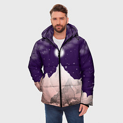 Куртка зимняя мужская Зимнее лунное небо в горах со снегопадом, цвет: 3D-черный — фото 2