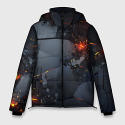 Куртка зимняя мужская НЕОНОВЫЙ ВЗРЫВ ПЛИТЫ, ОБЛОМКИ NEON EXPLOSION, цвет: 3D-светло-серый