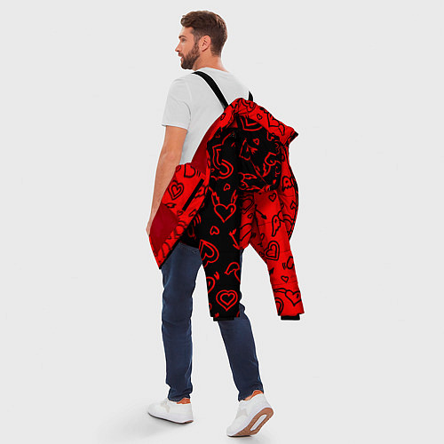 Мужская зимняя куртка Черно-Красные сердца с крылышками / 3D-Красный – фото 5