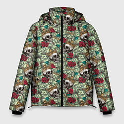 Куртка зимняя мужская Доллары, Розы, Бриллианты, Золотые Цепи, Черепа, цвет: 3D-светло-серый
