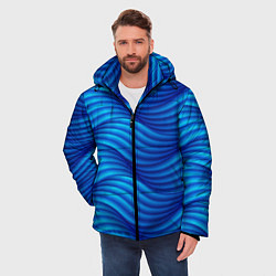 Куртка зимняя мужская Синие абстрактные волны, цвет: 3D-красный — фото 2