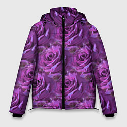 Куртка зимняя мужская Фиолетовые цветы паттерн, цвет: 3D-красный