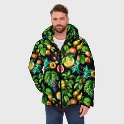 Куртка зимняя мужская Сочные фрукты - персик, груша, слива, ананас, цвет: 3D-красный — фото 2
