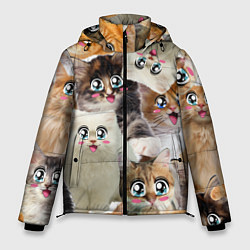 Куртка зимняя мужская Много кошек с большими анимэ глазами, цвет: 3D-черный