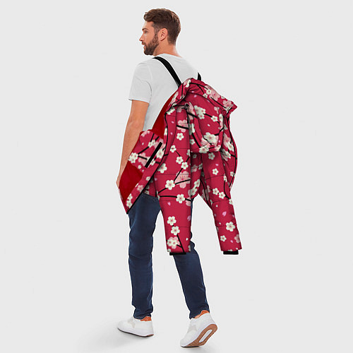 Мужская зимняя куртка Цветы на ветках / 3D-Красный – фото 5