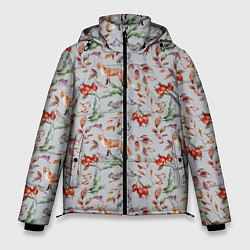 Куртка зимняя мужская Лисы и лесные ягоды, цвет: 3D-светло-серый