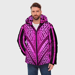 Куртка зимняя мужская Неоновая абстракция Розовый светящийся узор на тем, цвет: 3D-черный — фото 2