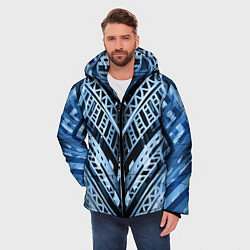Куртка зимняя мужская Неоновый узор Абстракция Голубой и синий цвет на ч, цвет: 3D-светло-серый — фото 2