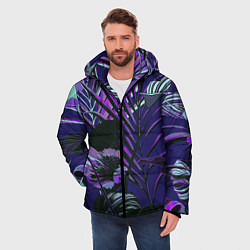 Куртка зимняя мужская Цветы Тропики Ночью, цвет: 3D-черный — фото 2