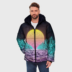 Куртка зимняя мужская Vaporwave Закат солнца в горах Neon, цвет: 3D-черный — фото 2