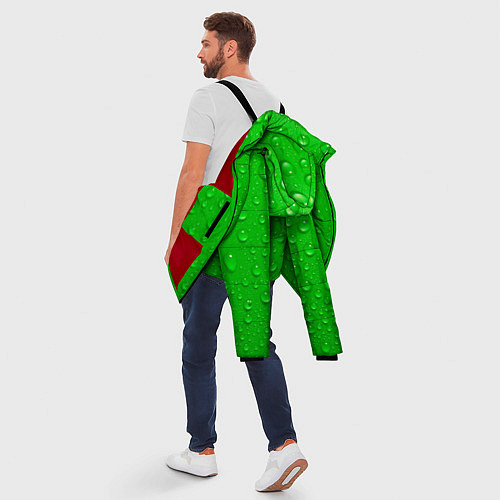 Мужская зимняя куртка Зеленый фон с росой / 3D-Красный – фото 5