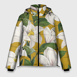 Куртка зимняя мужская Цветы Белые Лилии, цвет: 3D-светло-серый