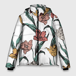 Куртка зимняя мужская Цветы Разноцветные Тюльпаны, цвет: 3D-светло-серый
