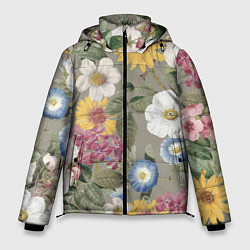 Куртка зимняя мужская Цветы Красочный Вечерний Узор, цвет: 3D-светло-серый