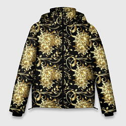 Куртка зимняя мужская Золотые абстрактные цветы, цвет: 3D-светло-серый
