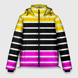 Куртка зимняя мужская Желтые розовые и черные полосы на белом, цвет: 3D-черный