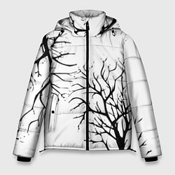 Куртка зимняя мужская Черные ветки деревьев на белом фоне, цвет: 3D-черный