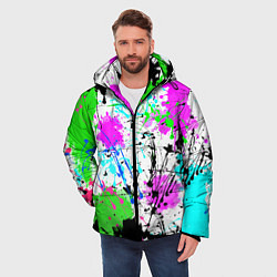Куртка зимняя мужская Неоновые разноцветные пятна и брызги красок, цвет: 3D-черный — фото 2