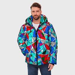 Куртка зимняя мужская Геометрический узор в бирюзово-красных тонах, цвет: 3D-светло-серый — фото 2